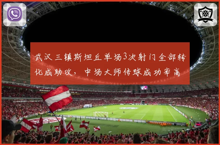 武汉三镇斯坦丘单场3次射门全部转化成助攻，中场大师传球成功率高达91%
